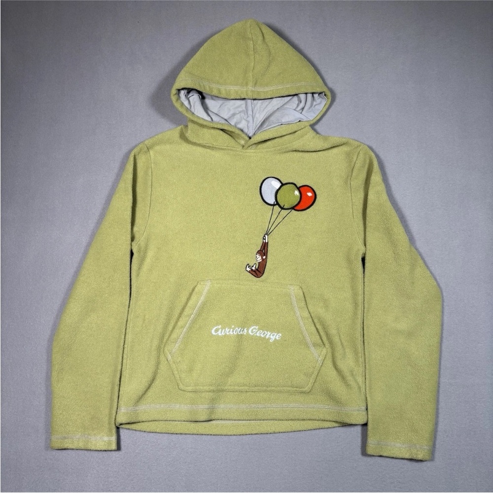 Vintage 90s Curious George Hoodie Women Size Small Fleece Green Embroidered Rare